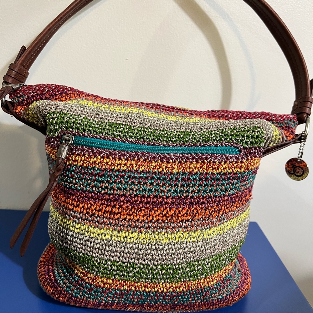 The sak crochet striped purse w/ leather